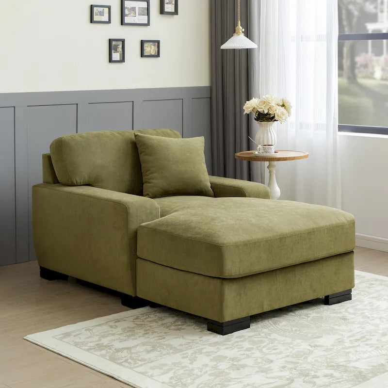 Moderne extra grote chaise longue-slaapbank in mid-century-stijl met kussen