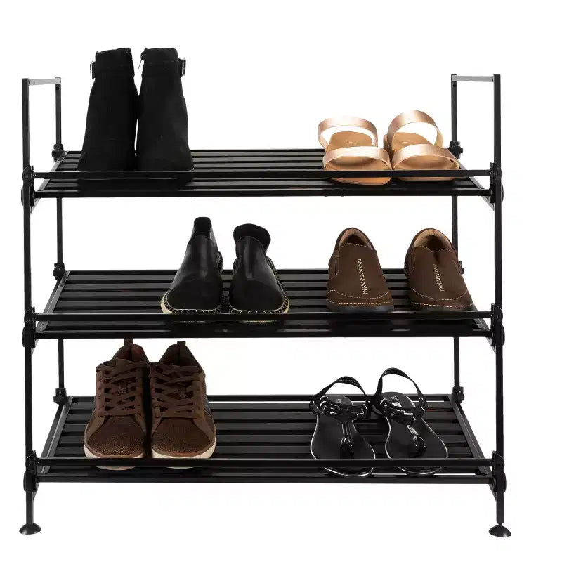 Zapatero de 3 niveles, marco de metal, organizador de zapatos independiente, capacidad para 9 pares, negro
