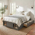 Cadre de lit plateforme grand lit Whisen avec 4 tiroirs de rangement et rangement dans le pied de lit