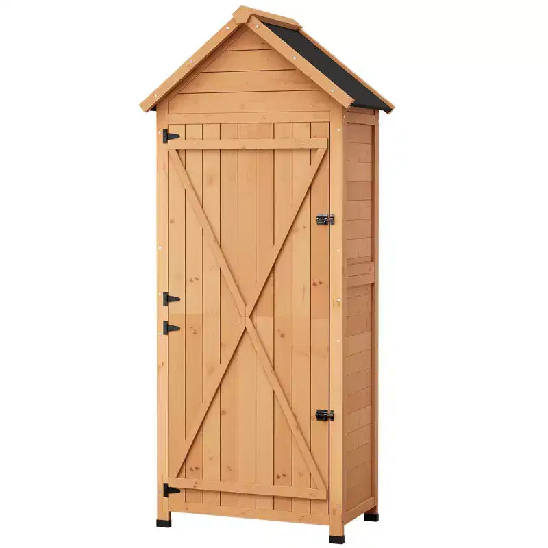 Wasserdichter Gartenschrank aus Holz für Werkzeuge  Abschließbare Doppeltüren, 3 verstellbare Einlegeböden und Schrägdach  Platzsparender Stauraum für Terrasse, Hof oder Rasen