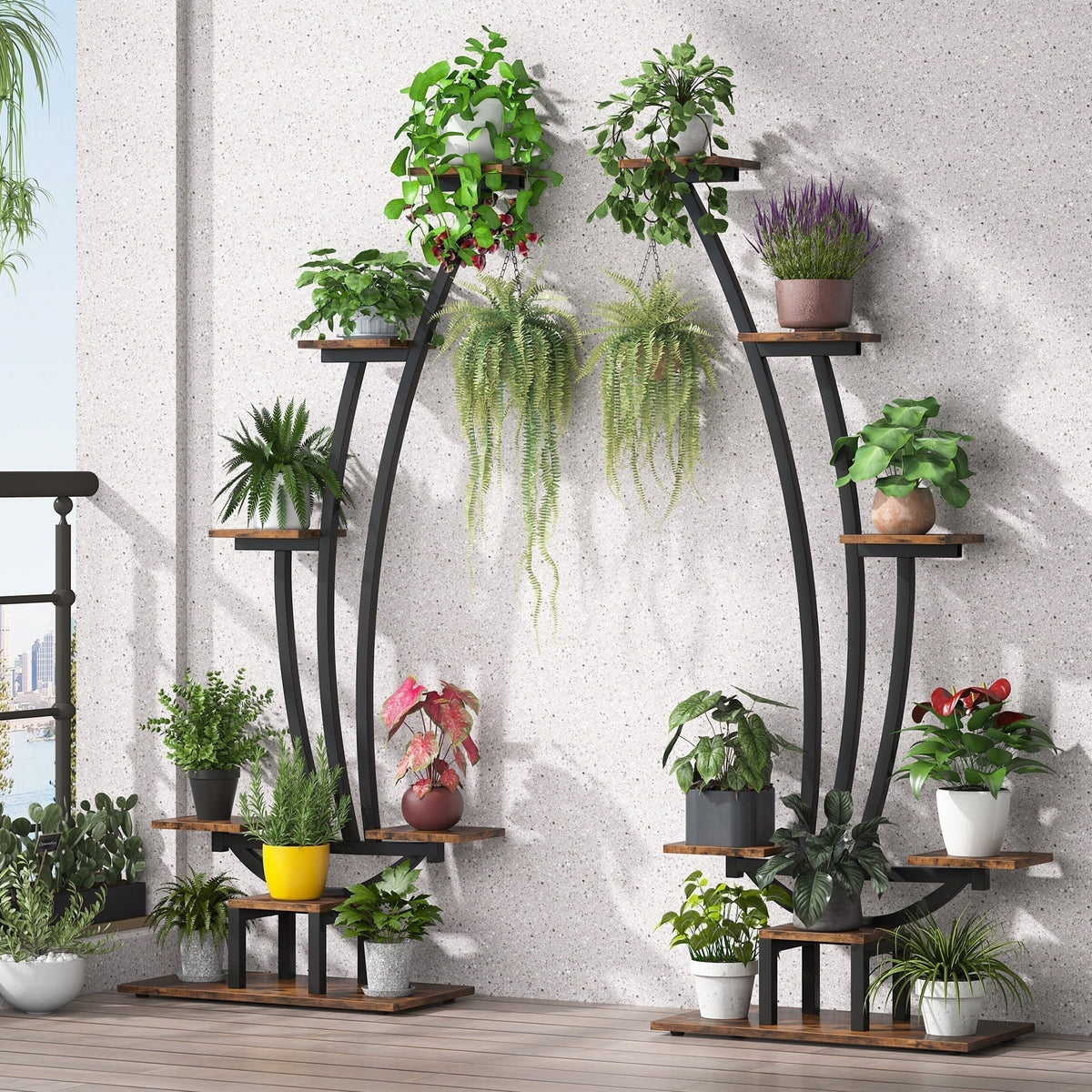 Support pour plantes d’intérieur, présentoir à fleurs à 6 niveaux pour la maison et le jardin - lot de 2