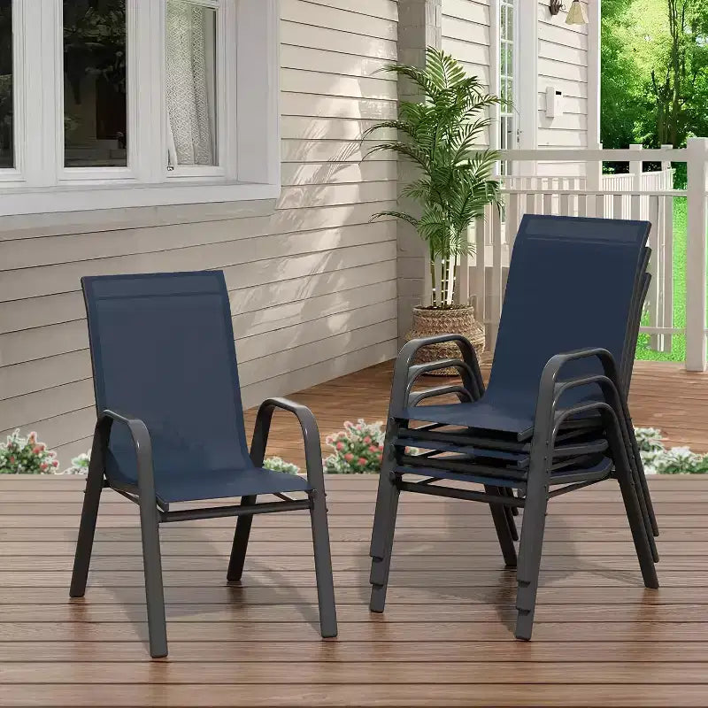 Terrassenstühle, stapelbares Outdoor-Esszimmerstuhlset mit 4/6 Stühlen aus wetterfestem, leichtem Textilene und Armlehnen für Garten und Poolbereich