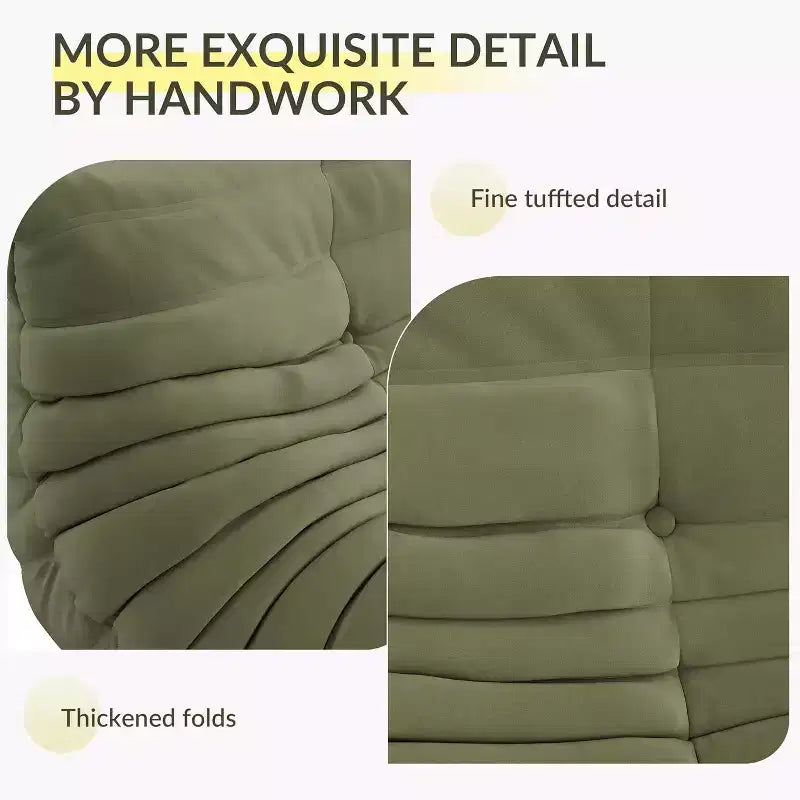 Übergroßes Sitzsacksofa mit Ottomane im Kuschelstil, haustierfreundlicher Zweisitzer aus Wildlederimitat für Wohnzimmer und Büro, keine Montage erforderlich