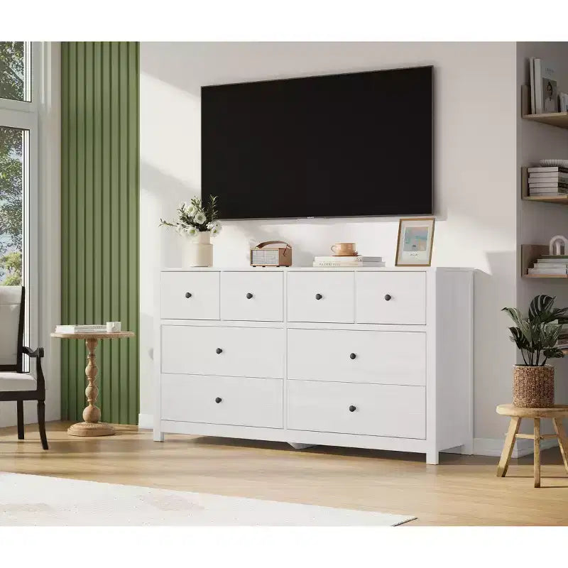 Moderne ladekast met 8 lades voor de slaapkamer, brede houten ladekast met veel opbergruimte, vrijstaande opbergkast voor de woonkamer