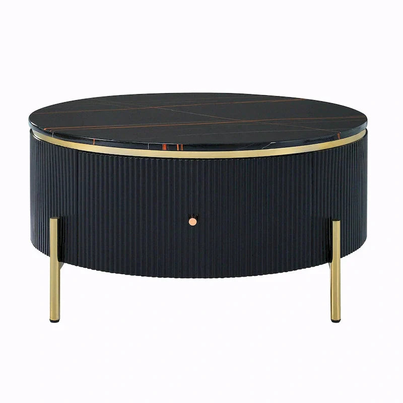Moderne ronde salontafel van 31.5 met grote opberglade