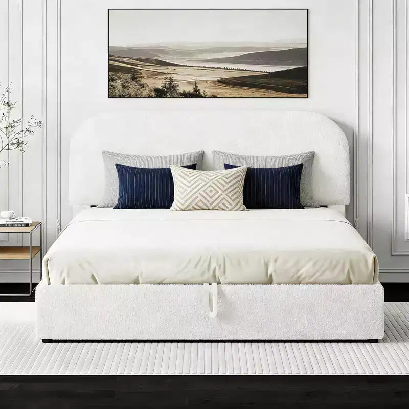Gepolstertes Bett in Queen-Size mit hochklappbarem Stauraum - Weiß