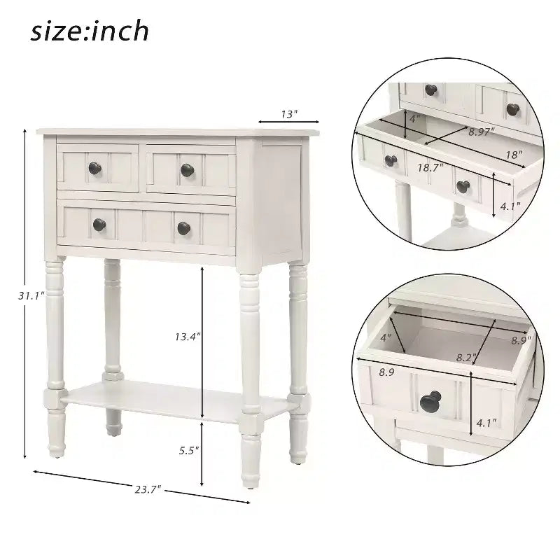 Smalle consoletafel van 23.7in met 3 lades en een plank, sidetable voor kleine ruimtes, hal of woonkamer