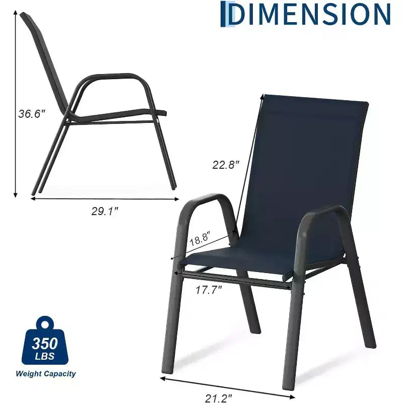 Terrassenstühle, stapelbares Outdoor-Esszimmerstuhlset mit 4/6 Stühlen aus wetterfestem, leichtem Textilene und Armlehnen für Garten und Poolbereich