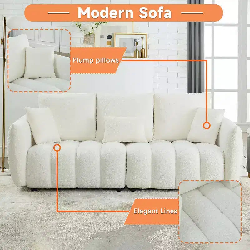 GDFStudio Alanna modernes 3-Sitzer-Sofa mit Teddy-Stoffbezug und Kissen, 79.5