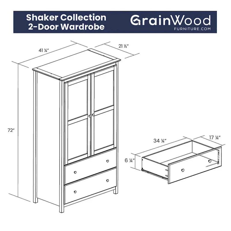 Kleiderschrank aus Massivholz mit 2 Türen - 41x72x22