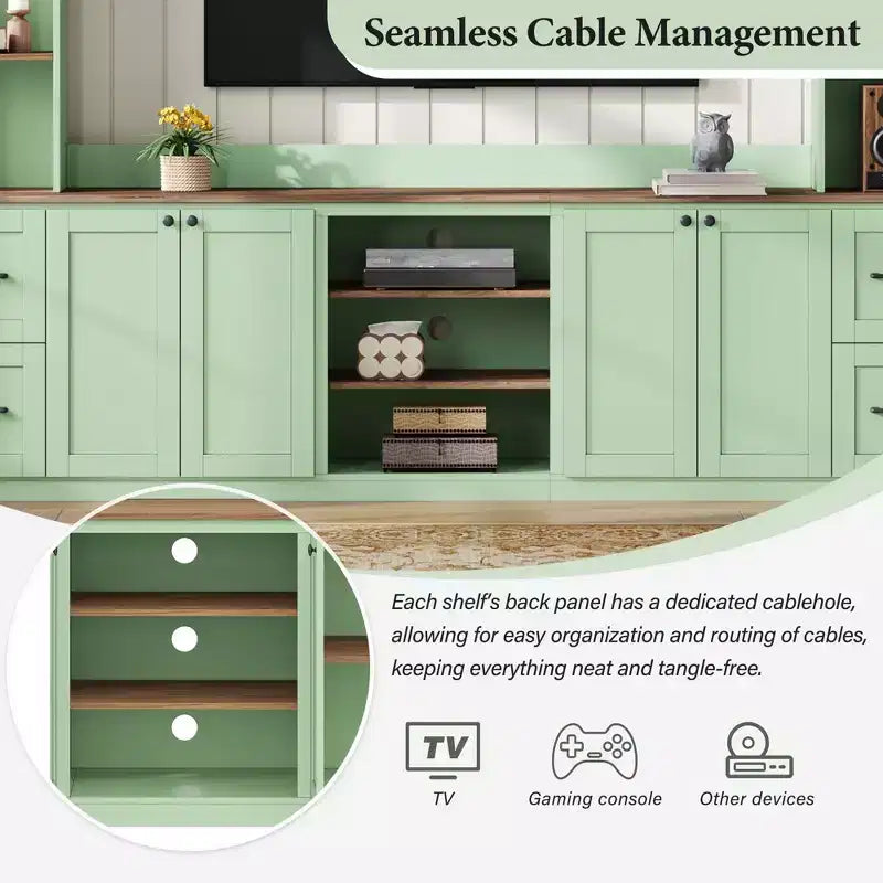 Meuble mural de divertissement de style champêtre ModernLuxe 4 en 1, compatible avec les téléviseurs jusqu'à 70, meuble TV et console multimédia avec étagères réglables et tiroirs