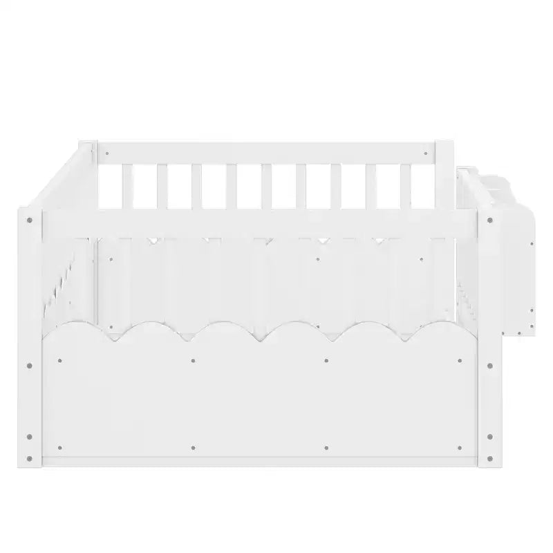 Lit au sol pour enfant Bellemave avec barrières surélevées et bibliothèque, cadre de lit Montessori en bois pour lit simple, pour filles et garçons