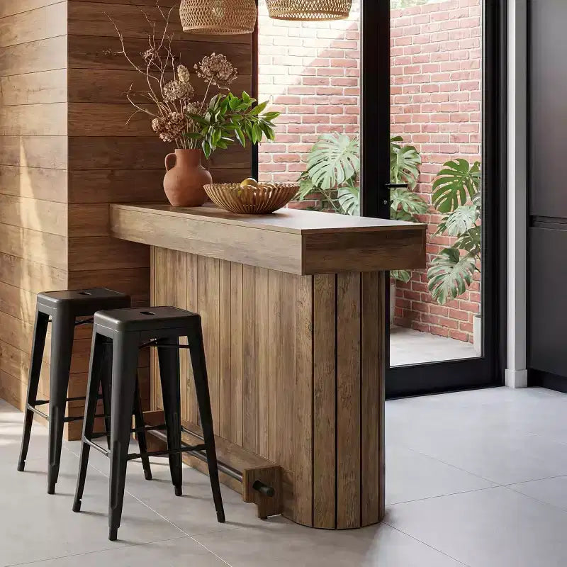 Lantine-Bartisch, 63-Zoll-Holzbar für Zuhause mit Metall-Fußstütze, Pubtisch mit Ablagefächern für Wohnzimmer, Bistro und Esszimmer (Braun)