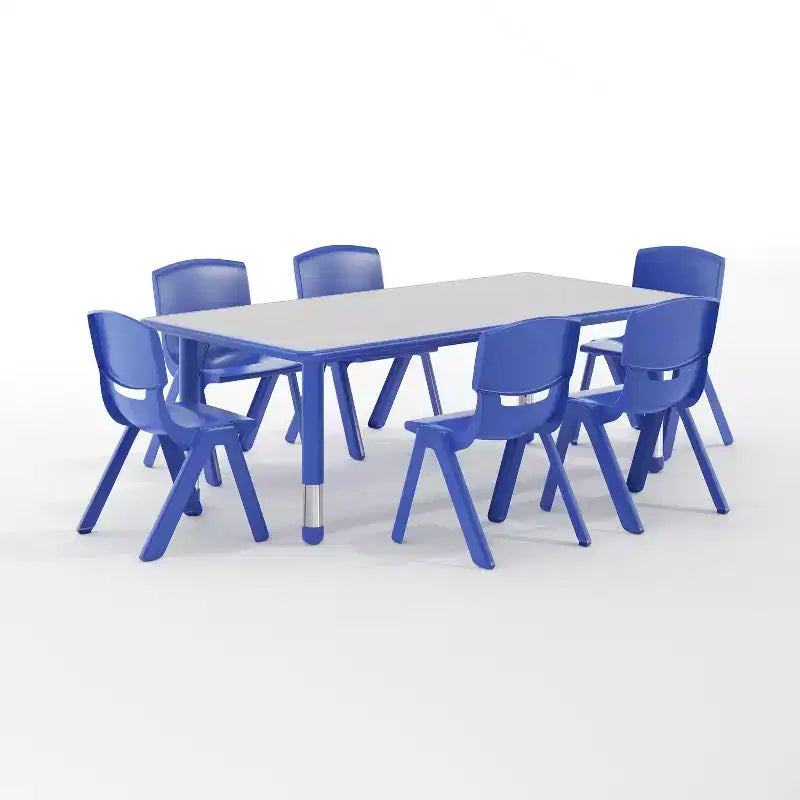 Ensemble table d’activités rectangulaire réglable en hauteur en plastique Emma and Oliver, 23.625W x 47.25L, avec 6 chaises