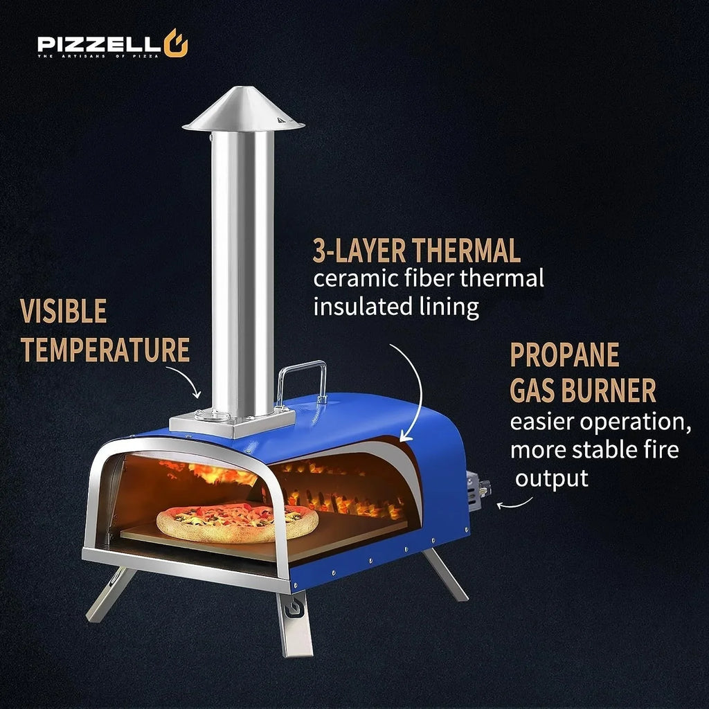 Multifuel-Pizzaofen für draußen, Pizzabäcker für Steinofenpizza mit Gasbrenner und Holzbox - 12 inch