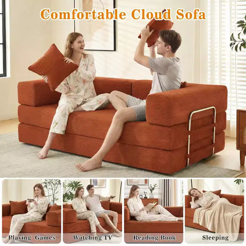 Dyonery 78 Klappsofabett, umwandelbares Cordsofa, Kingsize-Bodenschlafsofa, 4-in-1-DIY-Kombination, modulares Schlafsofa zum Ausklappen, bequemes Sofa.