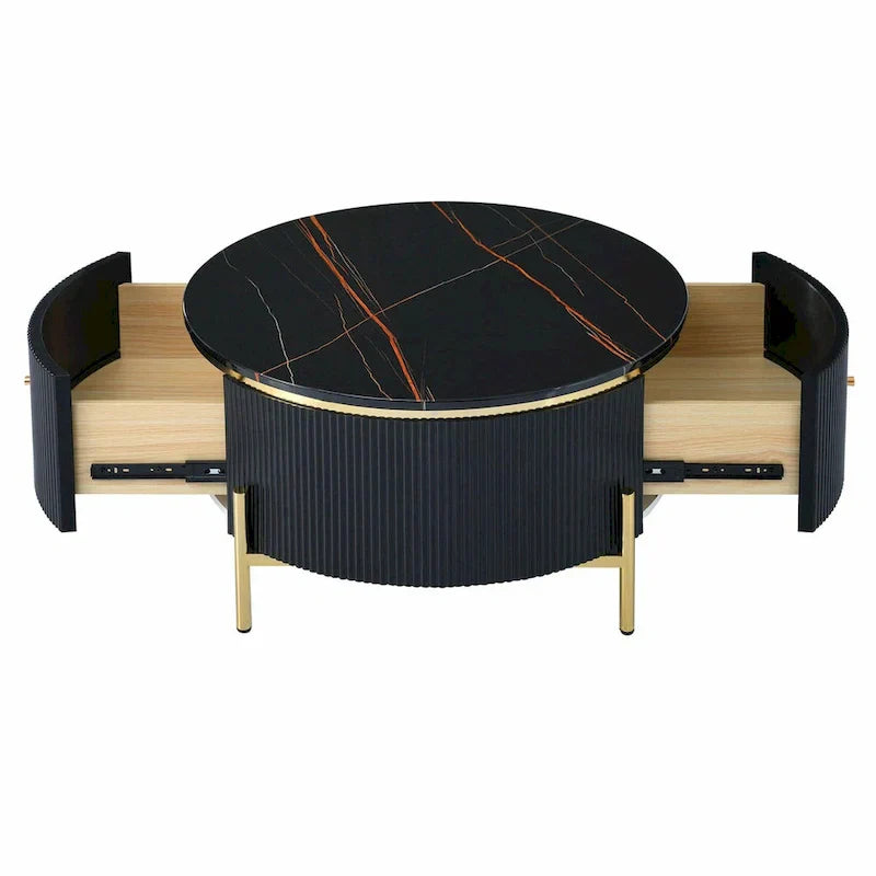 Moderne ronde salontafel van 31.5 met grote opberglade