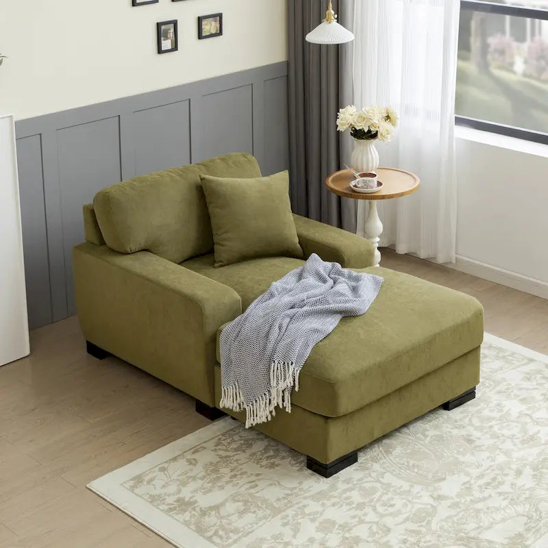 Moderne extra grote chaise longue-slaapbank in mid-century-stijl met kussen