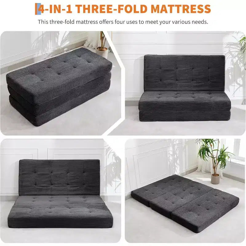 Canapé-lit pliable en trois avec matelas en mousse à mémoire de forme de 39x75, matelas capitonné de 6
