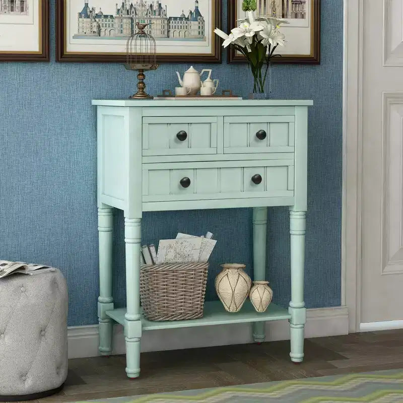 Smalle consoletafel van 23.7in met 3 lades en een plank, sidetable voor kleine ruimtes, hal of woonkamer