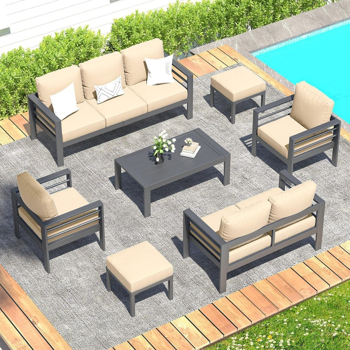 Ensemble de mobilier de jardin en aluminium AECOJOY de 7 pièces, salon de jardin