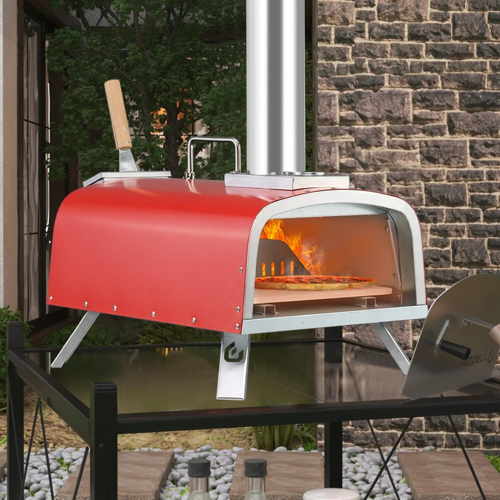 Multifuel-Pizzaofen für draußen, Pizzabäcker für Steinofenpizza mit Gasbrenner und Holzbox - 12 inch