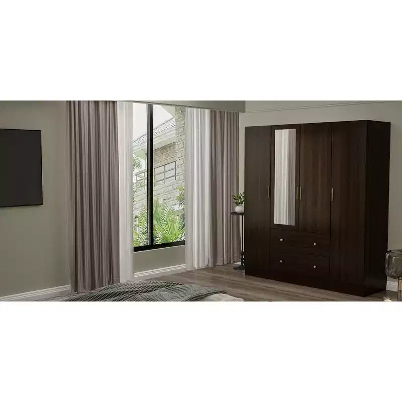 Hitow-kledingkast met 2 grote laden, centraal hanggedeelte en spiegel, minimalistische stijl