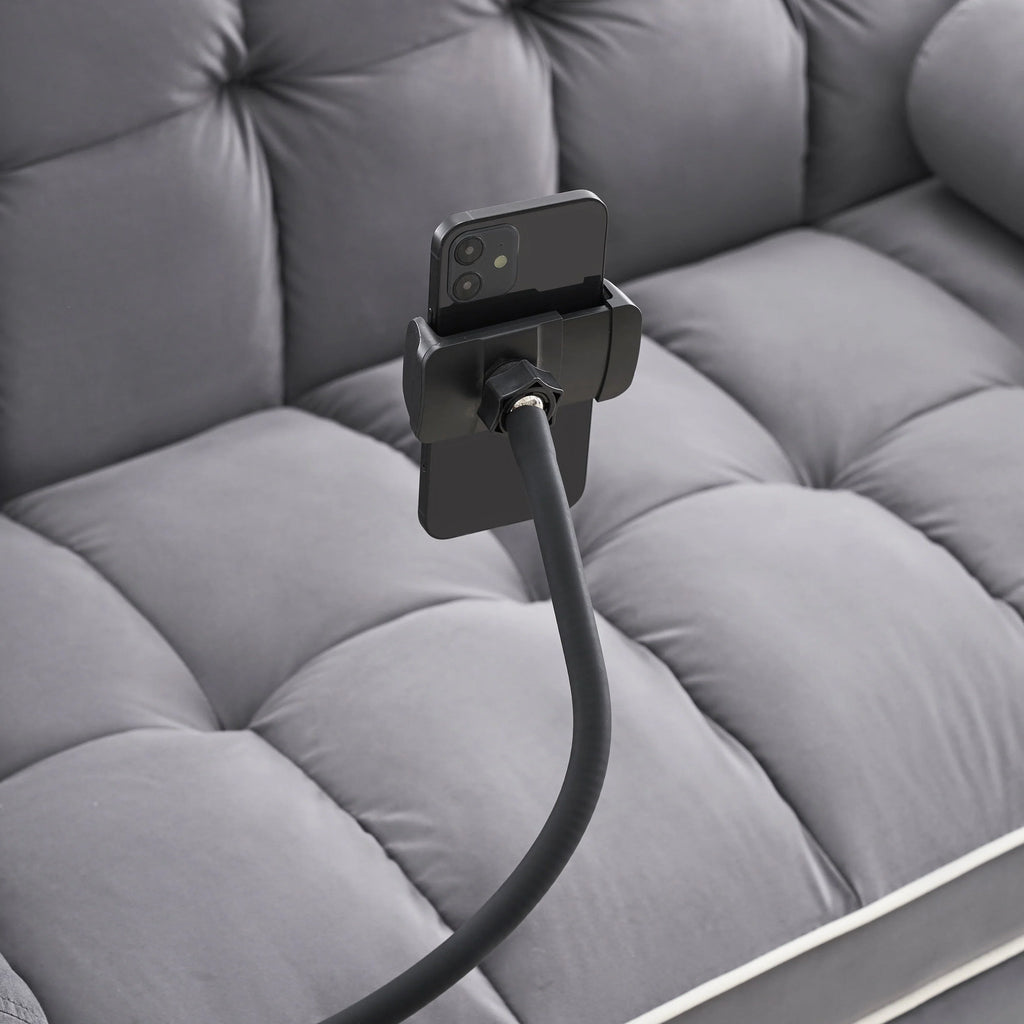 Canapé-lit convertible 2 places en velours de 55', avec lit escamotable, dossier inclinable réglable, poches latérales et support pour téléphone