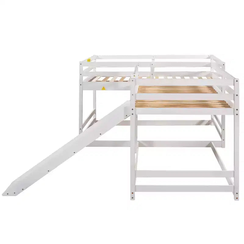 L-vormig stapelbed voor 4 kinderen, stapelbed voor vier met glijbaan, eenpersoonsbed en tweepersoonsbed, houten frame voor slaapkamer of studentenhuis