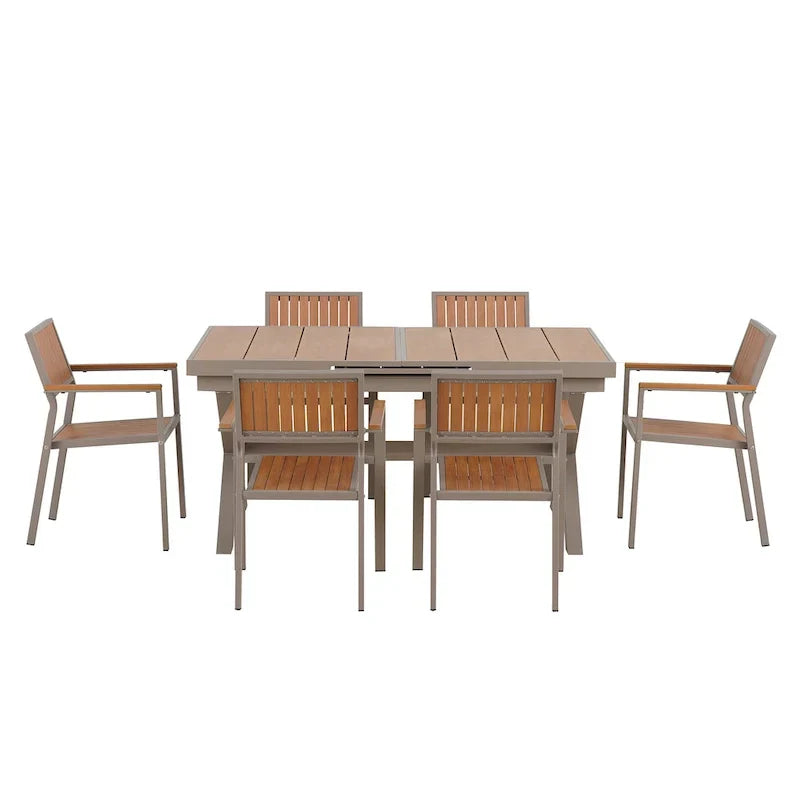 Ensemble de repas d’extérieur extensible 7 pièces avec table extensible et 6 fauteuils