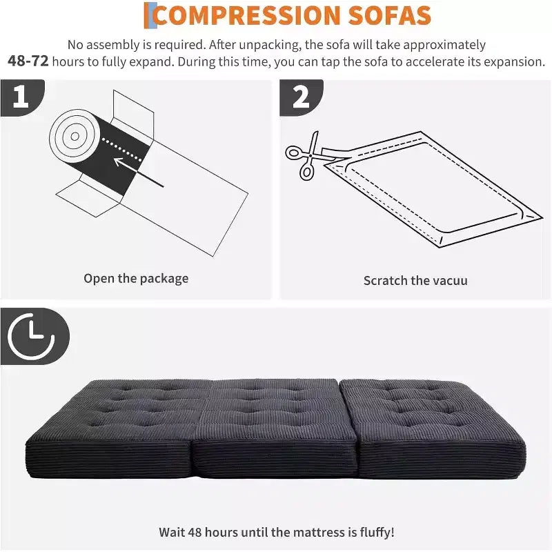 Canapé-lit pliable en trois avec matelas en mousse à mémoire de forme de 39x75, matelas capitonné de 6