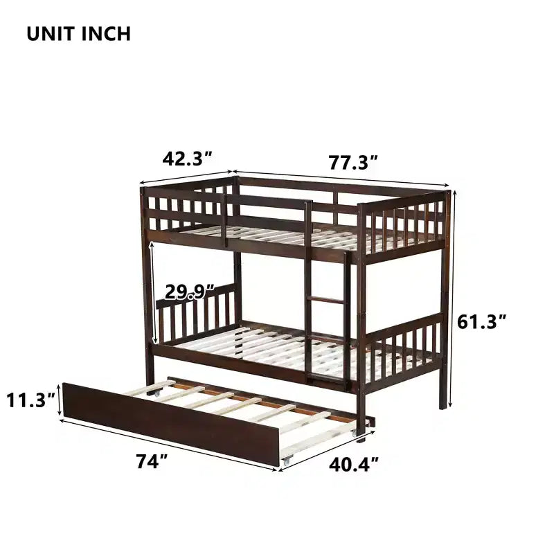 Modern stapelbed van hout, eenpersoons boven eenpersoons, met onderschuifbed, om te bouwen tot 2 bedden