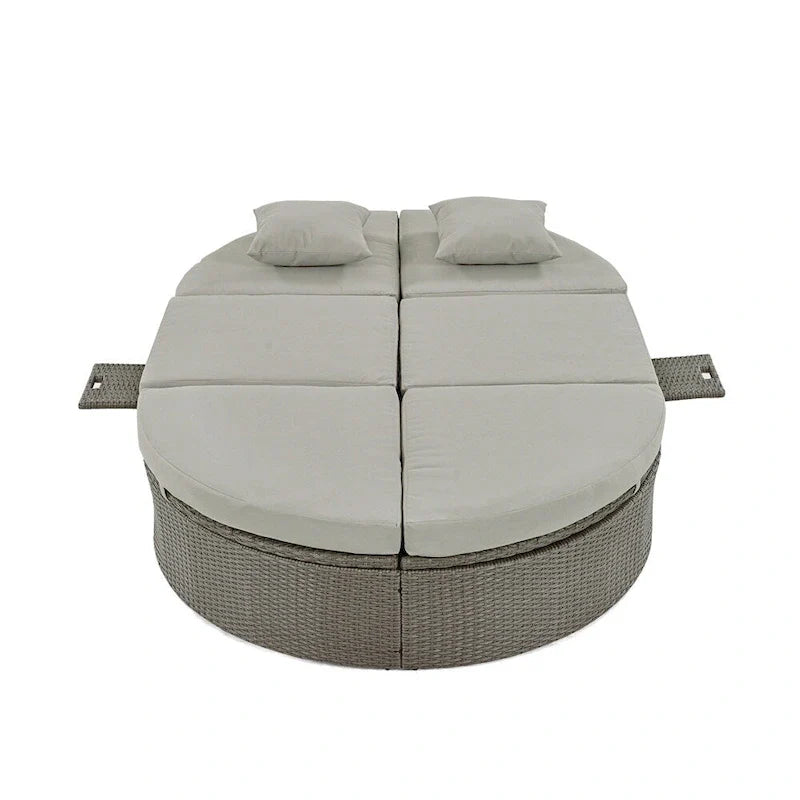 Lit de soleil d’extérieur pour patio, banquette-lit 2 places avec coussins et oreillers