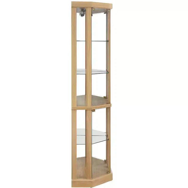 Hoekvitrinekast met glazen deuren en planken, hoekvitrine voor de woonkamer