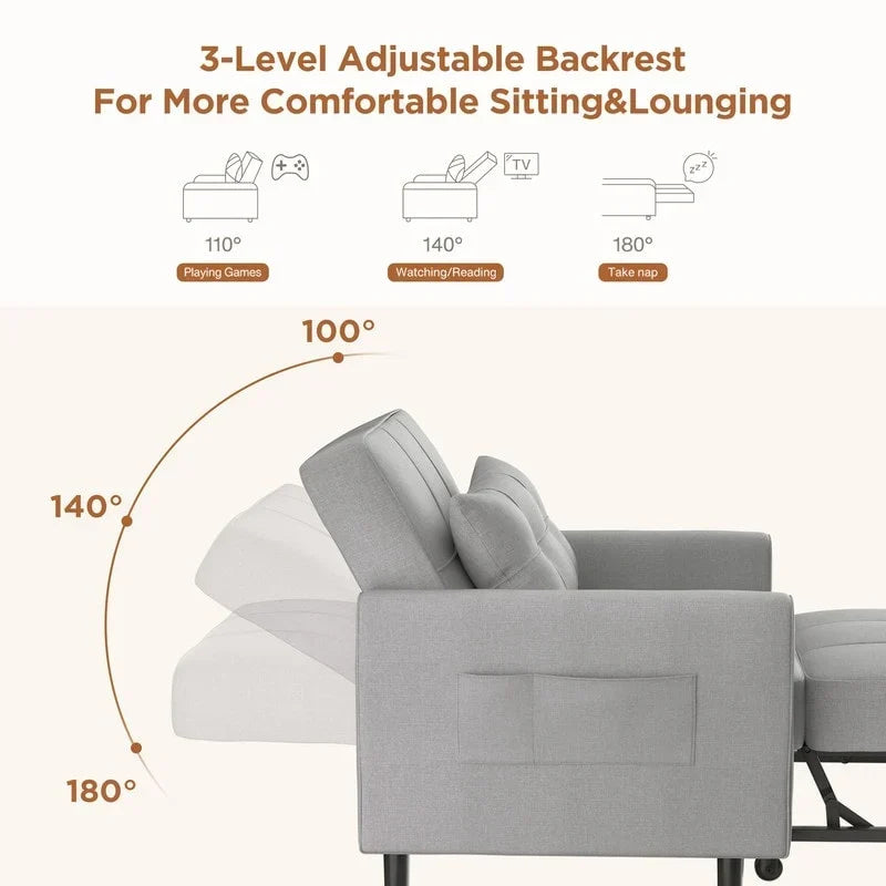 Verstelbare slaapbank 3-in-1, uitschuifbare fauteuilbank, ombouwbaar opklapbed voor de woonkamer