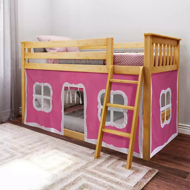 Łóżko piętrowe Max & Lily Twin over Twin z zasłonami i niskim dolnym łóżkiem