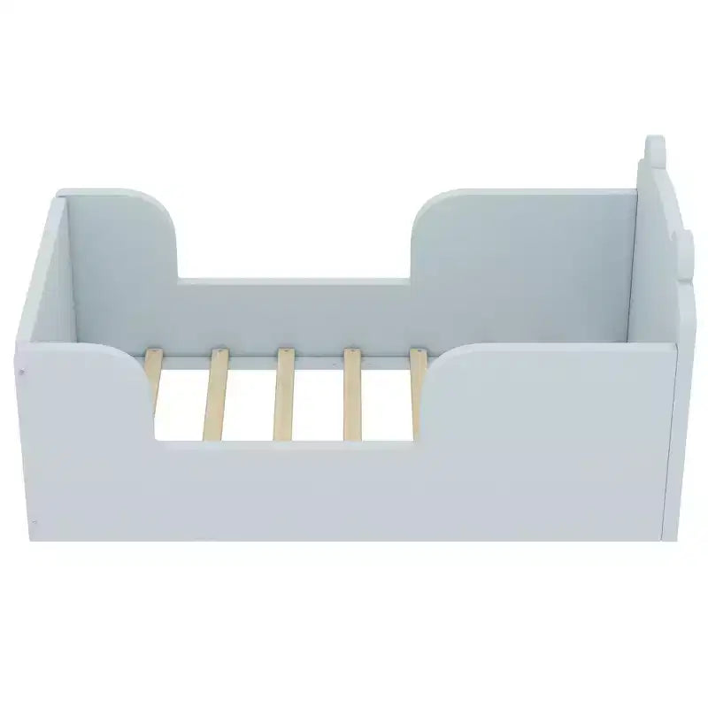 Lit au sol en forme d’ours Okak pour les 3-6 ans, cadre de lit pour tout-petit avec barrière de sécurité, joli lit pour enfant en forme d’animal