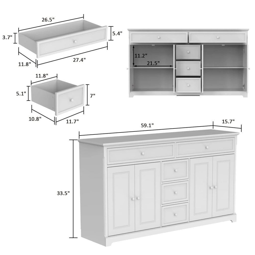 59.1' Sideboard, weiß, Mid-Century-Modern-Stil, zeitgenössisches Design, lackiert