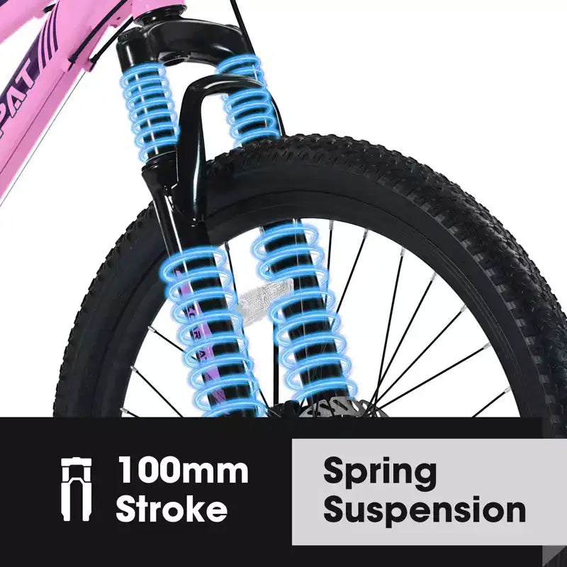 Vélo de montagne Okak 24/26IN avec 21 vitesses et freins à double disque, vélo pour enfants avec suspension avant de 100 mm, vélo tout-terrain pour adolescents et femmes