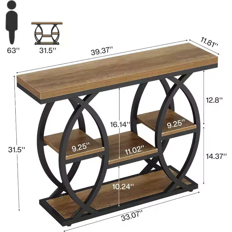 Lantine Konsolentisch, 39.4, 4-stufiger Sofatisch im Industrial-Stil, Flurtisch mit Ablageböden und Metallgestell für kleine Räume, Flur und Eingangsbereich, Braun