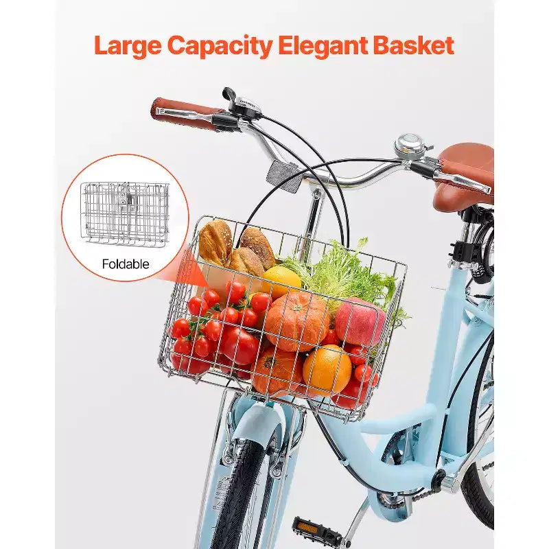 VEVOR Cruiser-Fahrrad, 7 Gänge, 26 Zoll, hellblaues Beach-Cruiser-Fahrrad mit großem Korb und Gepäckträger, sicheres und stabiles Cruiser-Fahrrad, hellblau