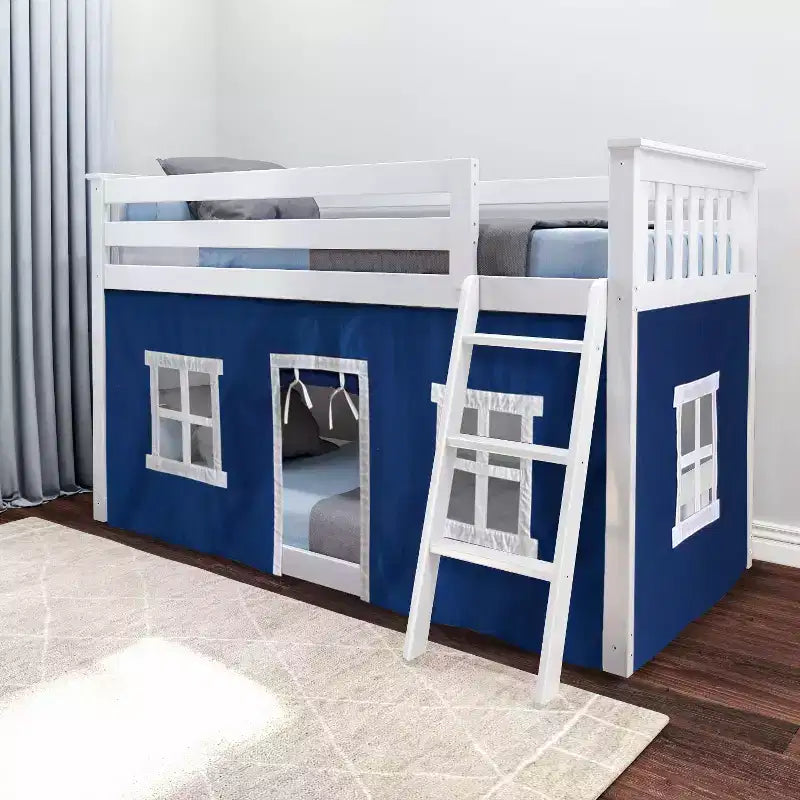 Łóżko piętrowe Max & Lily Twin over Twin z zasłonami i niskim dolnym łóżkiem