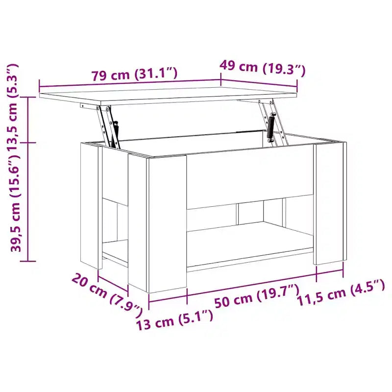 Table basse en chêne fumé bois d’ingénierie 31,1 x 19,3 x 16,1 pouces