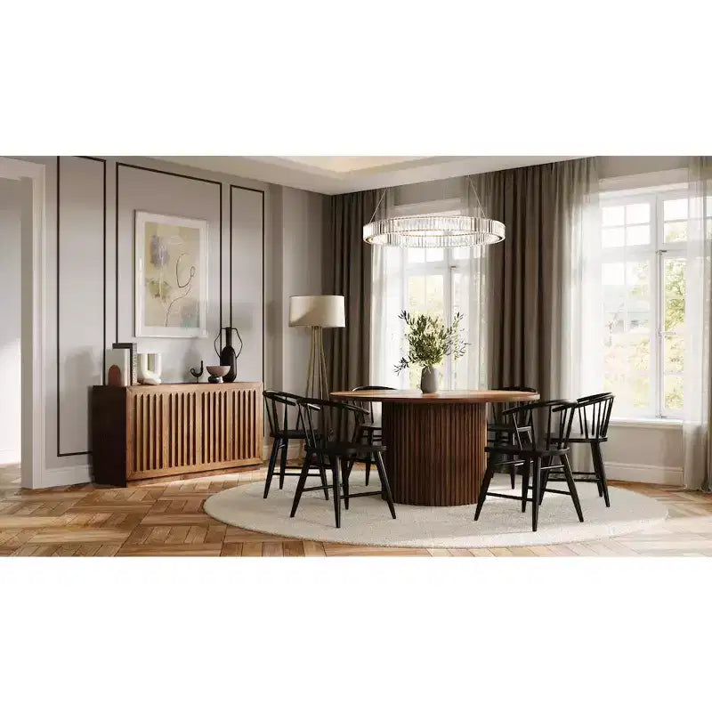 Chaise de salle à manger traditionnelle en bois massif avec dossier courbé à barreaux, lot de 2