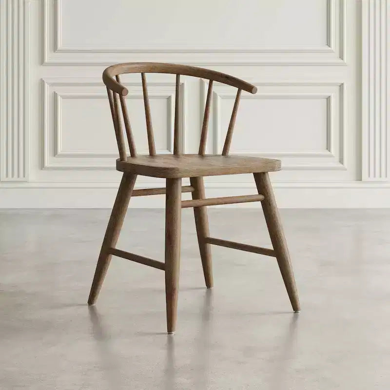 Chaise de salle à manger traditionnelle en bois massif avec dossier courbé à barreaux, lot de 2