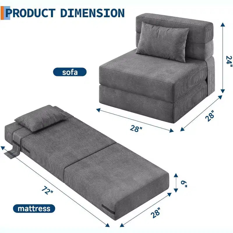 Katlanabilir Kanepe Yataklı Koltuk, Yastıklı Dönüştürülebilir Futon Kanepe, Oturma Odası, Yurt, Daire ve Ev Ofisi için Tek Kişilik Katlanabilir Yatak