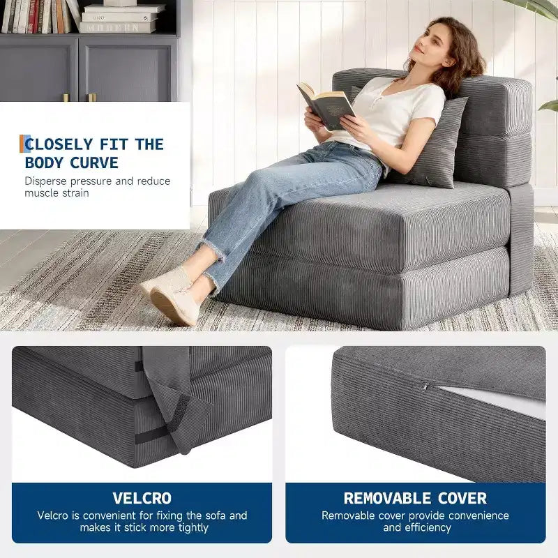 Katlanabilir Kanepe Yataklı Koltuk, Yastıklı Dönüştürülebilir Futon Kanepe, Oturma Odası, Yurt, Daire ve Ev Ofisi için Tek Kişilik Katlanabilir Yatak