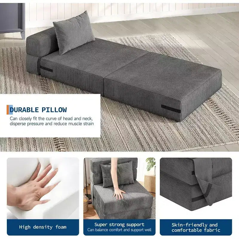 Katlanabilir Kanepe Yataklı Koltuk, Yastıklı Dönüştürülebilir Futon Kanepe, Oturma Odası, Yurt, Daire ve Ev Ofisi için Tek Kişilik Katlanabilir Yatak
