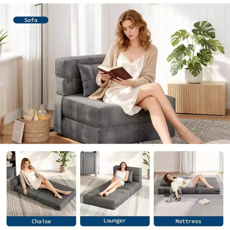 Katlanabilir Kanepe Yataklı Koltuk, Yastıklı Dönüştürülebilir Futon Kanepe, Oturma Odası, Yurt, Daire ve Ev Ofisi için Tek Kişilik Katlanabilir Yatak