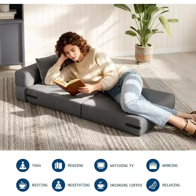 Katlanabilir Kanepe Yataklı Koltuk, Yastıklı Dönüştürülebilir Futon Kanepe, Oturma Odası, Yurt, Daire ve Ev Ofisi için Tek Kişilik Katlanabilir Yatak
